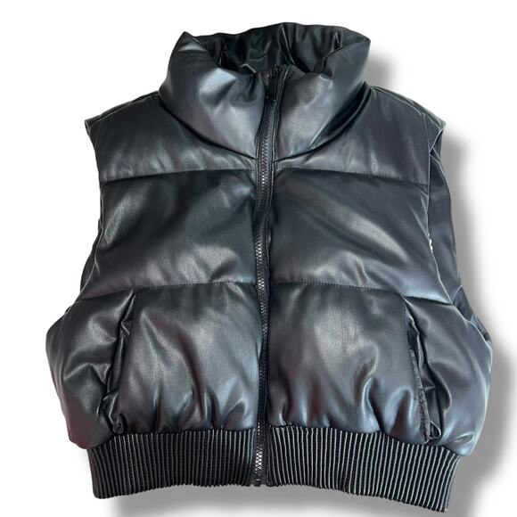 Ci Sono by Cavalini Womens Faux Leather Puffer Vest Sherpa Lined Crop Black Med - Picture 8 of 12